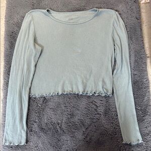 American Eagle Outfitters Blue Ribbed Crop Blouse